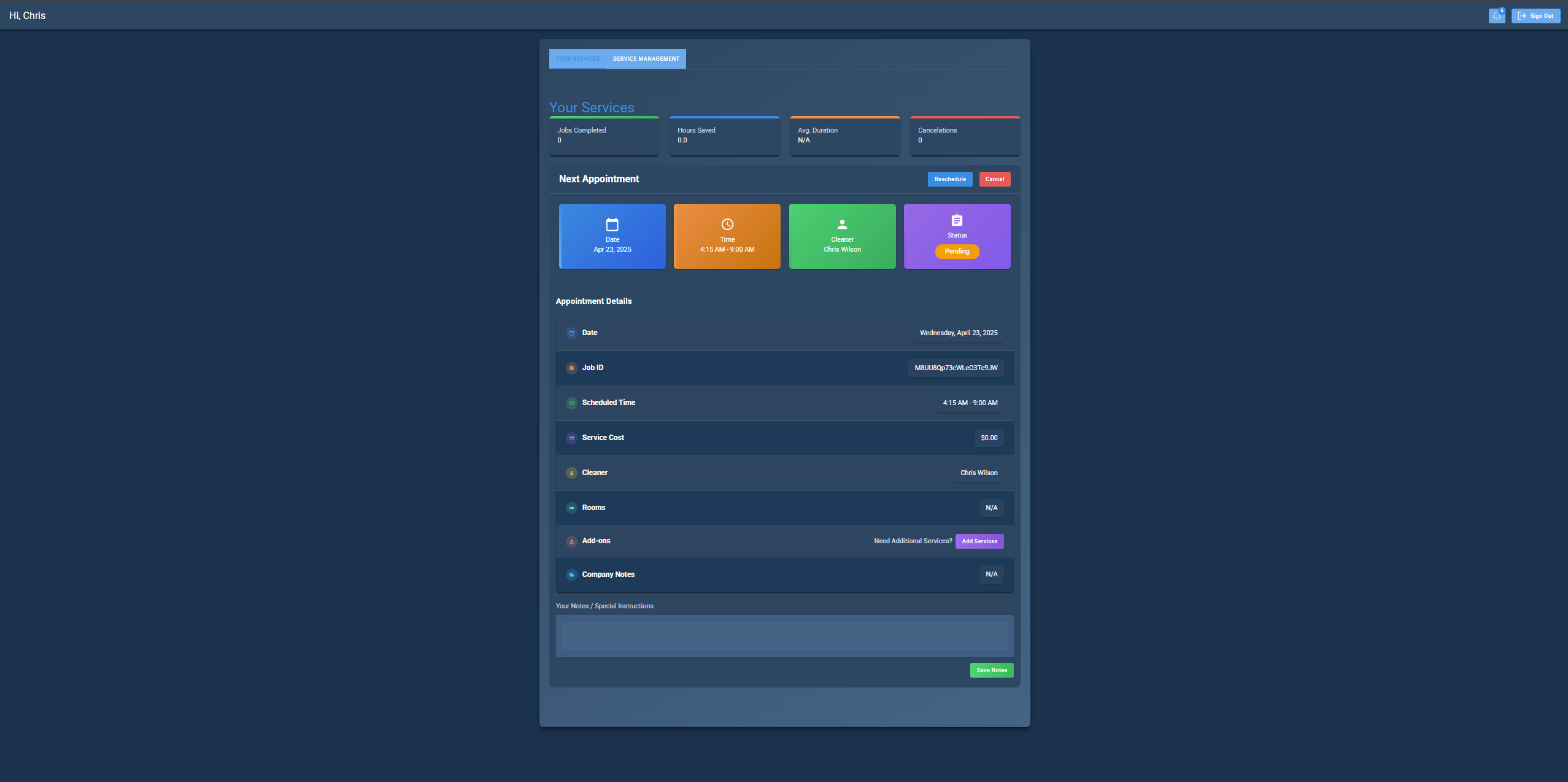 Client Portal interface